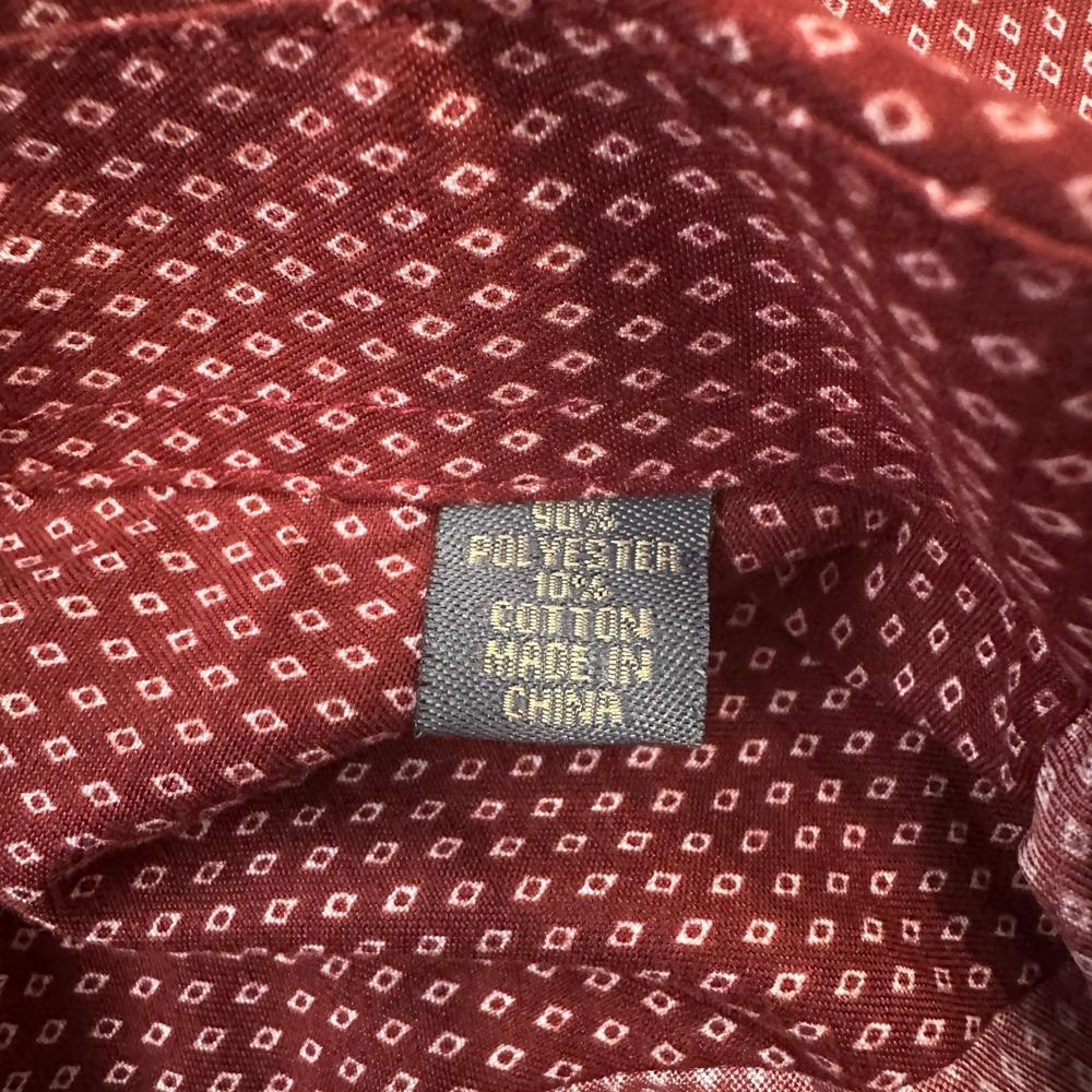 Black Label by Ruffini Italy Mens XL Slim Fit Burgundy Diamond Print Button Down - Picture 7 of 9